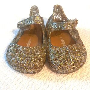 Mini Melissa Campana Mary Jane Jelly Flats Gold Glitter, Strap Toddler size 3/4